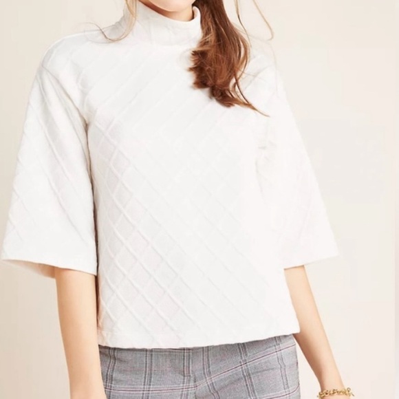 ANTHROPOLOGIE SUNDAY IN BROOKLYN Cream Quilted Top with Button Detail, Size S - Picture 2 of 10